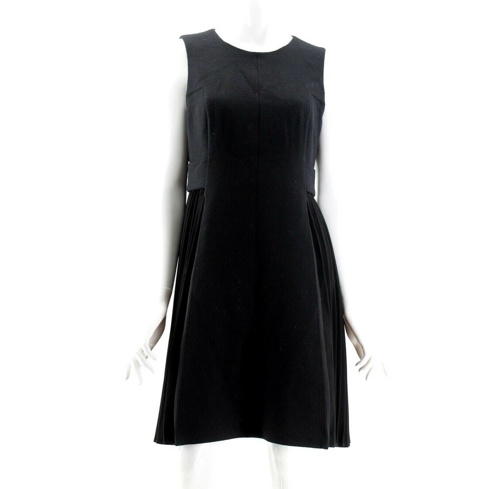 Lafayette 148 Black Pleated Sides Wool Dress 4